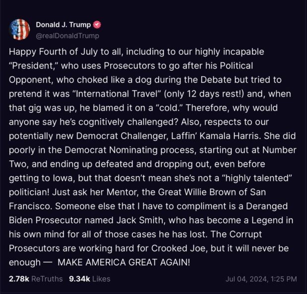 This is Donald Trump’s July 4th message to the nation. He is making it clear that if he returns to the White House, every moment of his presidency will be focused on nothing but retribution.