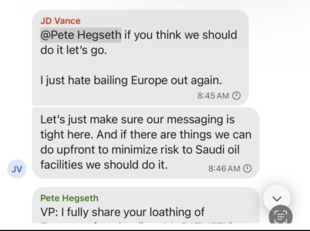 BREAKING: The Trump admin accidentally texted a journalist, Jeffrey Goldberg, from The Atlantic, their top-secret war plans on Yemen. Texts are below between Vance and Hegseth, in which the journalist was included. Imagine if Biden did this! So incompetent.