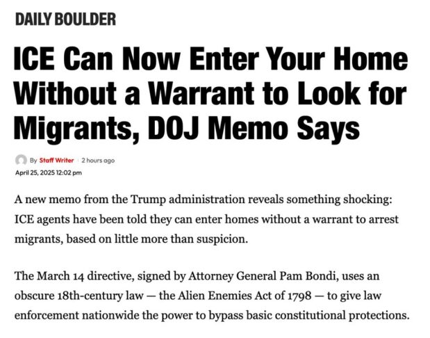 ICE can enter anyone’s home, and abduct and deport them to a foreign prison indefinitely because the DOJ says they can ignore the 4th, 5th and 15th amendments. If there’s no due process or protections against illegal search and seizures, none of us are safe.