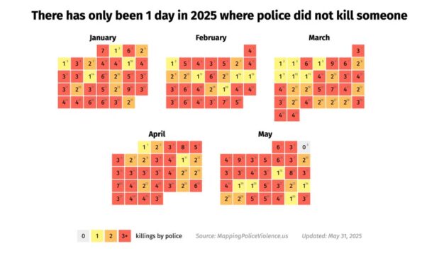 There has only been 1 day in 2025 where U.S. police didn’t kill someone* *that we know of Source: http://mappingpoliceviolence.us
